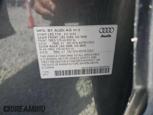 ✅ 2012 Audi Q7 Premium Plus • VIN: WA1LMAFE4CD009754 • Lot: 63566565. Listed on Copart with 149,651 mi. Free auction sales archive from the USA and detailed vehicle history report at DreamBid. Image 13.
