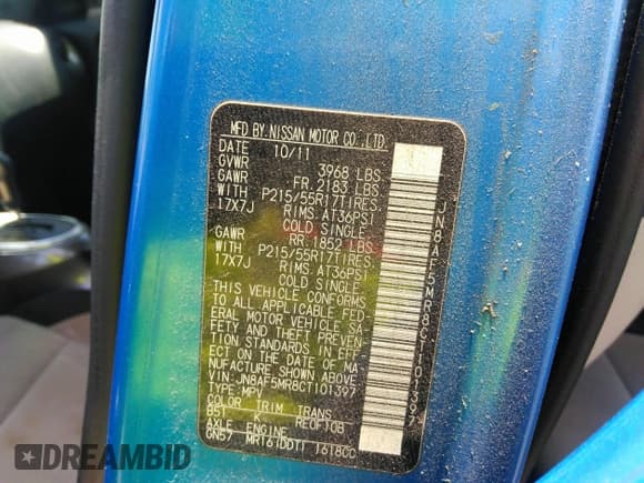 ✅ 2012 Nissan Juke SL • VIN: JN8AF5MR8CT101397 • Лот: 39553603. Опубликован ранее на IAAI с пробегом 118 949 миль. Бесплатный доступ к архиву аукционных продаж из США и подробный отчёт об истории автомобиля на DreamBid. Изображение 9.