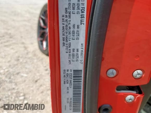 ✅ 2017 Dodge Challenger R/T Scat Pack • VIN: 2C3CDZFJ0HH629114 • Lot: 58490005. Listed on Copart with 81,543 mi. Free auction sales archive from the USA and detailed vehicle history report at DreamBid. Image 13.