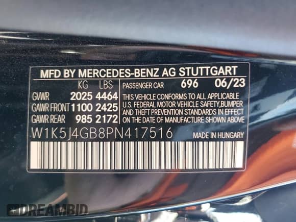 2023 Mercedes-Benz CLA 250 with VIN W1K5J4GB8PN417516, listed as a Copart auction lot 58950575 with 30,912 mi miles and Salvage title. Bid and sale history available at DreamBid. Image 13.