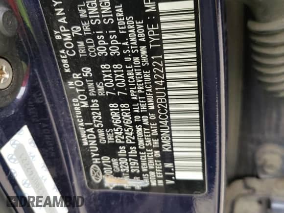 2011 Hyundai Veracruz GLS with VIN KM8NU4CC2BU142221, listed as a Copart auction lot 79110274 with 202,217 mi miles and Clean title. Bid and sale history available at DreamBid. Image 13.