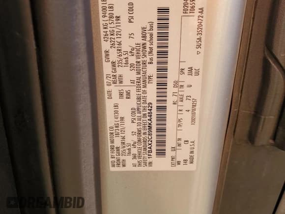 ✅ 2021 Ford Transit Passenger XL • VIN: 1FBAX2C89MKA48429 • Лот: 72648104. Опубликован ранее на Copart с пробегом 60 936 миль. Бесплатный доступ к архиву аукционных продаж из США и подробный отчёт об истории автомобиля на DreamBid. Изображение 13.