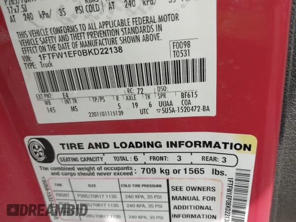 ✅ 2011 Ford F-150 FX4 • VIN: 1FTFW1EF0BKD22138 • Lot: 43743344. Listed on IAAI with 219,620 mi. Free auction sales archive from the USA and detailed vehicle history report at DreamBid. Image 9.