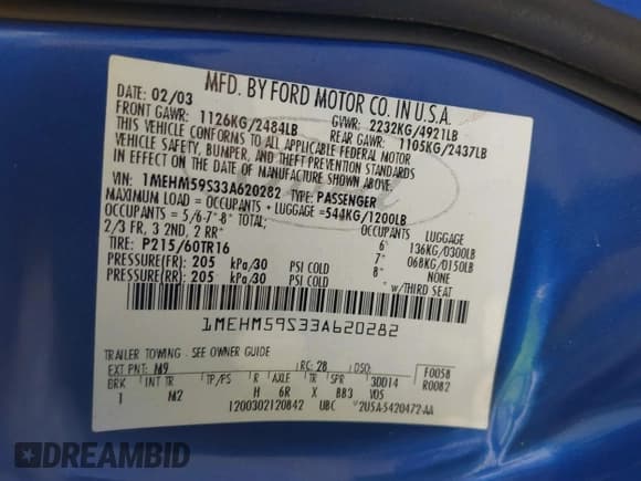 ✅ 2003 Mercury Sable LS Premium • VIN: 1MEHM59S33A620282 • Lot: 41217877. Listed on IAAI with 200,381 mi. Free auction sales archive from the USA and detailed vehicle history report at DreamBid. Image 9.