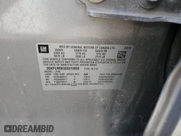 ✅ 2012 GMC Terrain SLE-1 • VIN: 2GKFLREK3C6310658 • Lot: 92366855. Wystawiony na Copart z przebiegiem 115 020 mil. Bezpłatny archiwum sprzedaży aukcyjnych z USA i szczegółowy raport historii pojazdu na DreamBid. Zdjęcie 13.