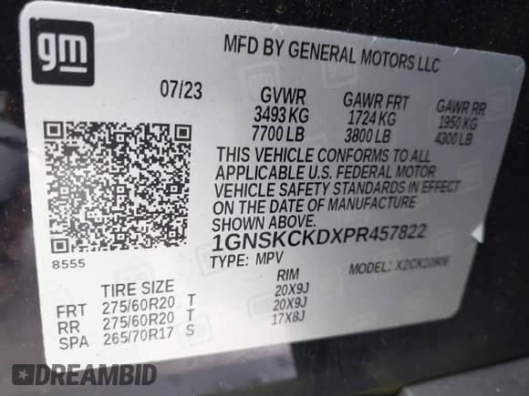 2023 Chevrolet Suburban LT с VIN 1GNSKCKDXPR457822, выставлен на аукционе IAAI как лот 43109746 с пробегом 83 897 миль миль и . История ставок и продаж доступна на DreamBid. Изображение 9.