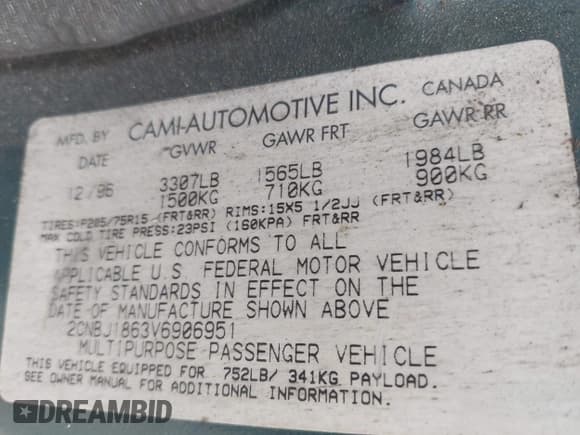 ✅ 1997 Geo Tracker • VIN: 2CNBJ1863V6906951 • Lot: 42400087. Listed on IAAI with 209,563 mi. Free auction sales archive from the USA and detailed vehicle history report at DreamBid. Image 9.