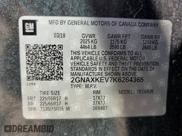 2019 Chevrolet Equinox LT z VIN 2GNAXKEV7K6264365, wystawiony jako Copart lot #81150055 z przebiegiem 123 592 mil mil oraz Szkoda całkowita • Salvage title. Historia ofert i sprzedaży dostępna na DreamBid. Obrazek 13.