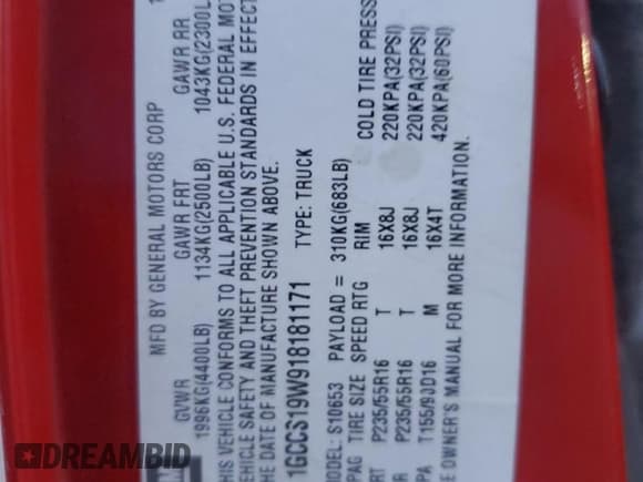 ✅ 2001 Chevrolet S-10 LS • VIN: 1GCCS19W918181171 • Лот: 82821544. Опубликован ранее на Copart с пробегом 189 044 миль. Бесплатный доступ к архиву аукционных продаж из США и подробный отчёт об истории автомобиля на DreamBid. Изображение 12.