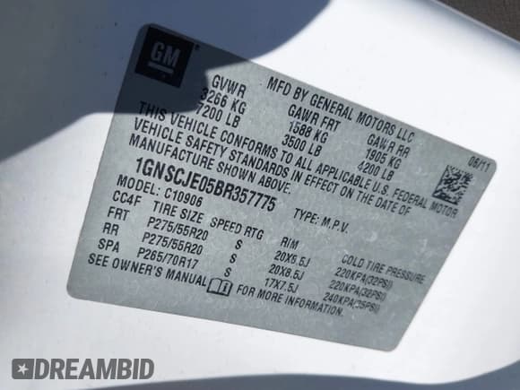 ✅ 2011 Chevrolet Suburban LT • VIN: 1GNSCJE05BR357775 • Lot: 41807667. Wystawiony na IAAI z przebiegiem 327 313 mil. Bezpłatny archiwum sprzedaży aukcyjnych z USA i szczegółowy raport historii pojazdu na DreamBid. Zdjęcie 9.