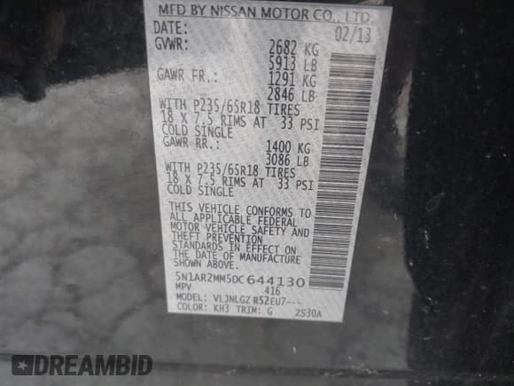 ✅ 2013 Nissan Pathfinder SL • VIN: 5N1AR2MM5DC644130 • Lot: 42884878. Listed on IAAI with 199,069 mi. Free auction sales archive from the USA and detailed vehicle history report at DreamBid. Image 9.