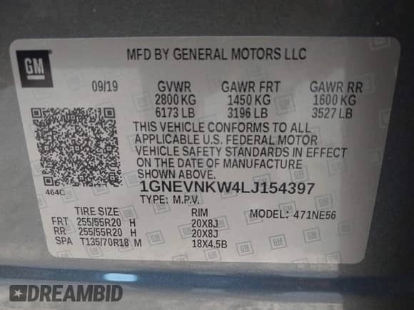 2020 Chevrolet Traverse High Country with VIN 1GNEVNKW4LJ154397, listed as a IAAI auction lot 43080136 with 68,754 mi miles and . Bid and sale history available at DreamBid. Image 9.