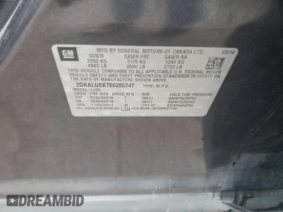 ✅ 2014 GMC Terrain Denali • VIN: 2GKALUEK7E6285747 • Lot: 61161945. Listed on Copart with 76,018 mi. Free auction sales archive from the USA and detailed vehicle history report at DreamBid. Image 12.