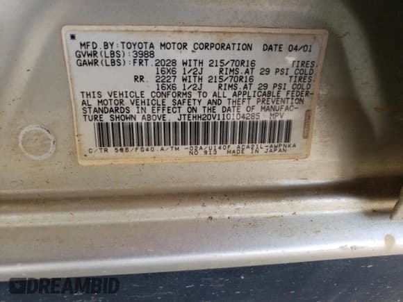 ✅ 2001 Toyota RAV4 • VIN: JTEHH20V110104285 • Лот: 66708215. Опубликован ранее на Copart с пробегом 21 769 миль. Бесплатный доступ к архиву аукционных продаж из США и подробный отчёт об истории автомобиля на DreamBid. Изображение 13.