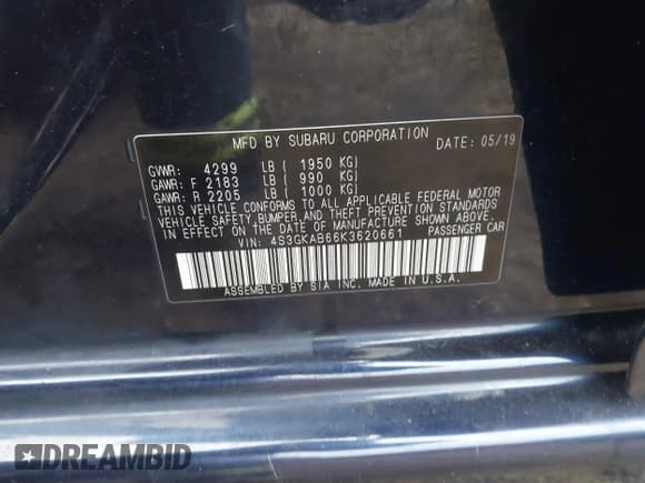 ✅ 2019 Subaru Impreza • VIN: 4S3GKAB66K3620661 • Lot: 43740211. Listed on IAAI with 104,413 mi. Free auction sales archive from the USA and detailed vehicle history report at DreamBid. Image 9.