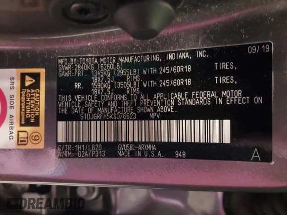 ✅ 2019 Toyota Highlander Hybrid XLE • VIN: 5TDJGRFH5KS076623 • Лот: 42304660. Опубликован ранее на IAAI с пробегом 109 768 миль. Бесплатный доступ к архиву аукционных продаж из США и подробный отчёт об истории автомобиля на DreamBid. Изображение 9.