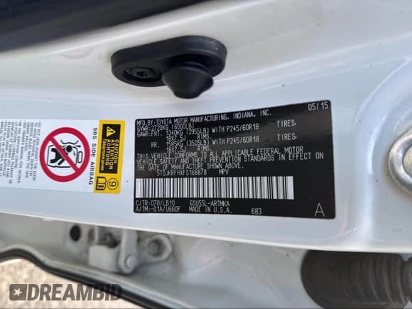 ✅ 2015 Toyota Highlander XLE • VIN: 5TDJKRFHXFS168878 • Лот: 43732761. Опубликован ранее на IAAI с пробегом 241 991 миль. Бесплатный доступ к архиву аукционных продаж из США и подробный отчёт об истории автомобиля на DreamBid. Изображение 9.