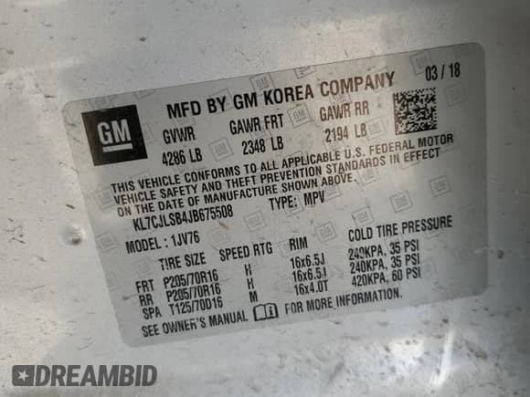 2018 Chevrolet Trax LT с VIN KL7CJLSB4JB675508, выставлен на аукционе Copart как лот 41741485 с пробегом 99 499 миль миль и Списание • Salvage title. История ставок и продаж доступна на DreamBid. Изображение 15.