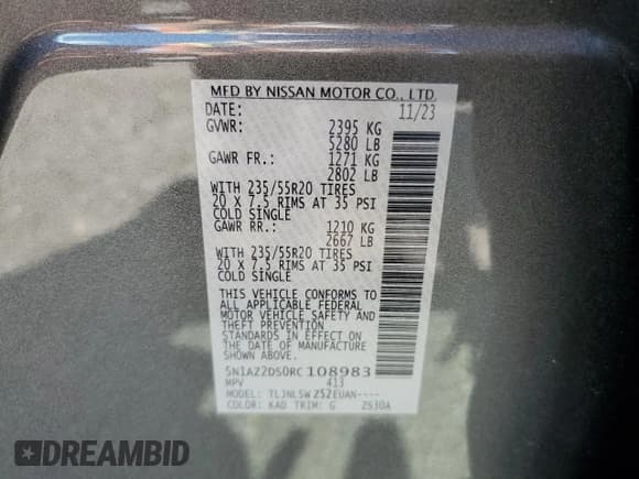 ✅ 2024 Nissan Murano Platinum • VIN: 5N1AZ2DS0RC108983 • Lot: 70046335. Listed on Copart with 944 mi. Free auction sales archive from the USA and detailed vehicle history report at DreamBid. Image 13.