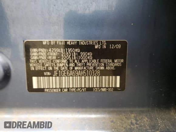 ✅ 2010 Subaru Impreza i • VIN: JF1GE6A69AH510328 • Лот: 61999545. Опубликован ранее на Copart с пробегом 103 285 миль. Бесплатный доступ к архиву аукционных продаж из США и подробный отчёт об истории автомобиля на DreamBid. Изображение 12.