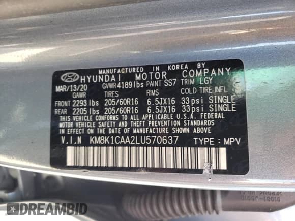 2020 Hyundai Kona SE с VIN KM8K1CAA2LU570637, выставлен на аукционе Copart как лот 50371372 с пробегом Не указан миль и . История ставок и продаж доступна на DreamBid. Изображение 10.