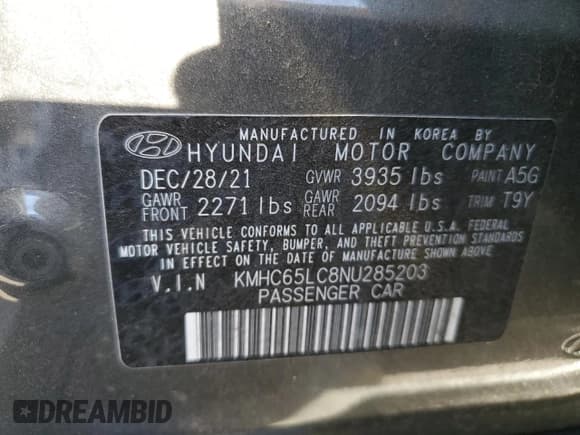 ✅ 2022 Hyundai Ioniq Blue • VIN: KMHC65LC8NU285203 • Lot: 77412634. Wystawiony na Copart z przebiegiem 20 102 mil. Bezpłatny archiwum sprzedaży aukcyjnych z USA i szczegółowy raport historii pojazdu na DreamBid. Zdjęcie 12.