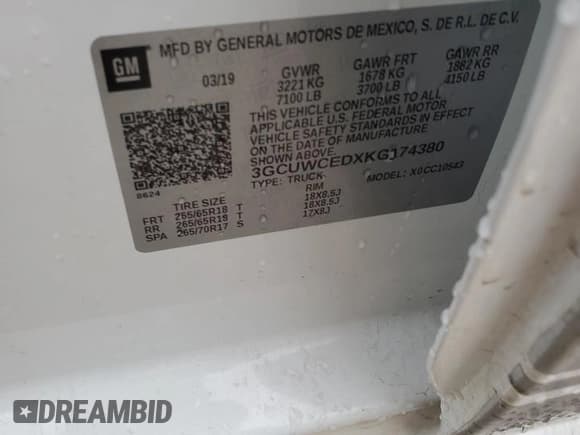 ✅ 2019 Chevrolet Silverado 1500 LT • VIN: 3GCUWCEDXKG174380 • Lot: 72009424. Wystawiony na Copart z przebiegiem 66 806 mil. Bezpłatny archiwum sprzedaży aukcyjnych z USA i szczegółowy raport historii pojazdu na DreamBid. Zdjęcie 12.
