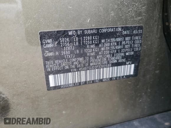 ✅ 2023 Subaru Outback Wilderness • VIN: 4S4BTGUD2P3202588 • Lot: 51440775. Listed on Copart with 15,904 mi. Free auction sales archive from the USA and detailed vehicle history report at DreamBid. Image 14.