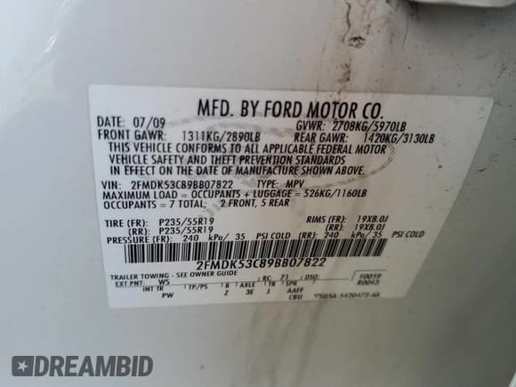 ✅ 2009 Ford Flex Limited • VIN: 2FMDK53C89BB07822 • Lot: 80879325. Wystawiony na Copart z przebiegiem 239 433 mil. Bezpłatny archiwum sprzedaży aukcyjnych z USA i szczegółowy raport historii pojazdu na DreamBid. Zdjęcie 13.