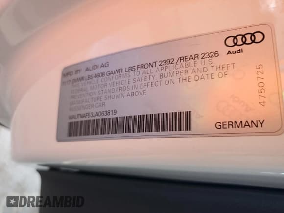 ✅ 2018 Audi A5 Premium Plus • VIN: WAUTNAF53JA063819 • Lot: 89552275. Listed on Copart with 63,801 mi. Free auction sales archive from the USA and detailed vehicle history report at DreamBid. Image 12.