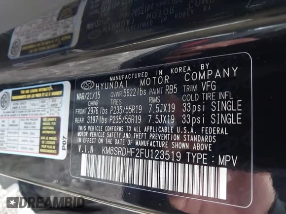 ✅ 2015 Hyundai Santa Fe Limited • VIN: KM8SRDHF2FU123519 • Лот: 43444058. Опубликован ранее на IAAI с пробегом 135 144 миль. Бесплатный доступ к архиву аукционных продаж из США и подробный отчёт об истории автомобиля на DreamBid. Изображение 9.