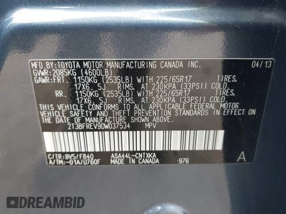 ✅ 2013 Toyota RAV4 LE • VIN: 2T3BFREV9DW037534 • Lot: 43415194. Wystawiony na IAAI z przebiegiem 68 099 mil. Bezpłatny archiwum sprzedaży aukcyjnych z USA i szczegółowy raport historii pojazdu na DreamBid. Zdjęcie 9.