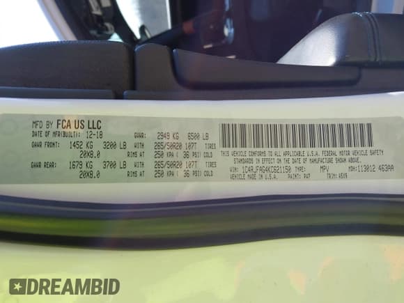 ✅ 2019 Jeep Grand Cherokee Upland • VIN: 1C4RJFAG4KC621150 • Lot: 41782333. Listed on IAAI with 98,801 mi. Free auction sales archive from the USA and detailed vehicle history report at DreamBid. Image 9.