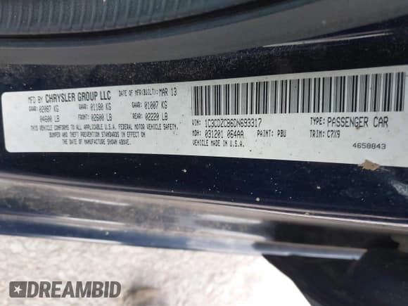 ✅ 2013 Dodge Avenger SXT • VIN: 1C3CDZCB6DN693317 • Lot: 43908753. Listed on IAAI with 172,043 mi. Free auction sales archive from the USA and detailed vehicle history report at DreamBid. Image 9.