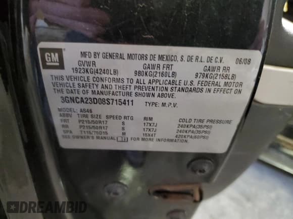 ✅ 2008 Chevrolet HHR LT • VIN: 3GNCA23D08S715411 • Lot: 50746315. Listed on Copart with 116,860 mi. Free auction sales archive from the USA and detailed vehicle history report at DreamBid. Image 13.