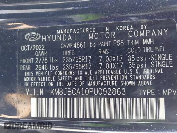 2023 Hyundai Tucson Blue z VIN KM8JBCA10PU092863, wystawiony jako IAAI lot #43233471 z przebiegiem 53 213 mil mil oraz . Historia ofert i sprzedaży dostępna na DreamBid. Obrazek 9.