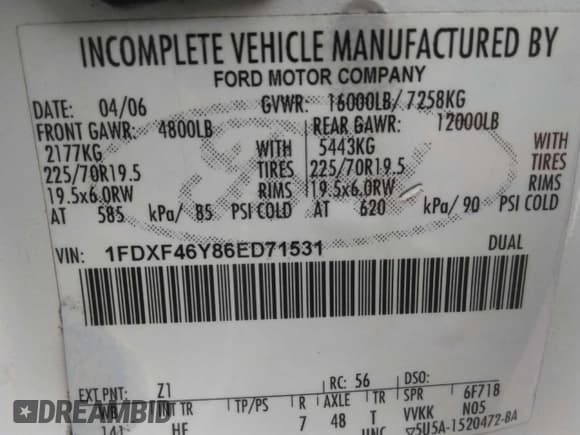 ✅ 2006 Ford F-450 • VIN: 1FDXF46Y86ED71531 • Лот: 70010965. Опубликован ранее на Copart с пробегом 258 027 миль. Бесплатный доступ к архиву аукционных продаж из США и подробный отчёт об истории автомобиля на DreamBid. Изображение 10.