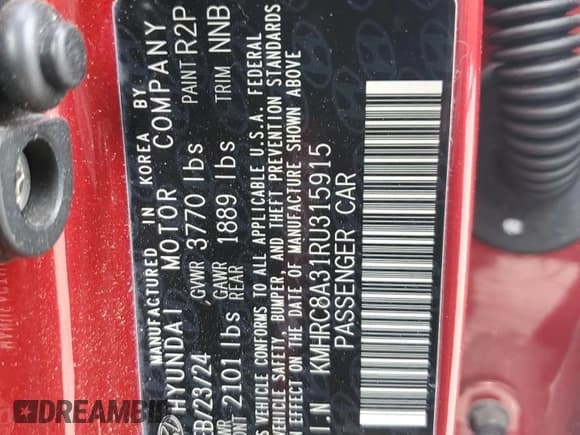 ✅ 2024 Hyundai Venue SEL • VIN: KMHRC8A31RU315915 • Lot: 77628814. Listed on Copart with 19,690 mi. Free auction sales archive from the USA and detailed vehicle history report at DreamBid. Image 13.