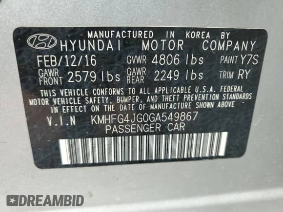 2016 Hyundai Azera with VIN KMHFG4JG0GA549867, listed as a Copart auction lot 80407785 with 103,539 mi miles and Salvage title. Bid and sale history available at DreamBid. Image 13.