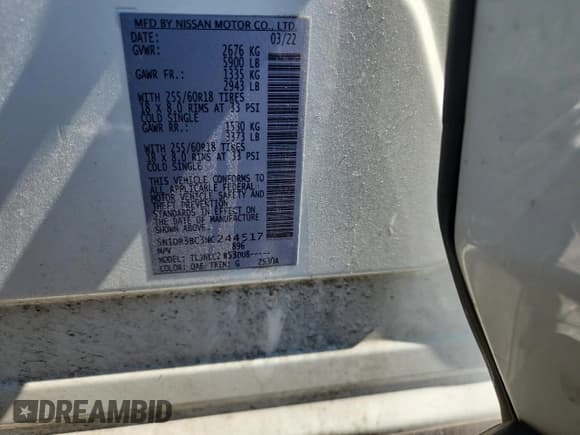 ✅ 2022 Nissan Pathfinder SV • VIN: 5N1DR3BC3NC244517 • Lot: 80559745. Listed on Copart with 40,997 mi. Free auction sales archive from the USA and detailed vehicle history report at DreamBid. Image 12.