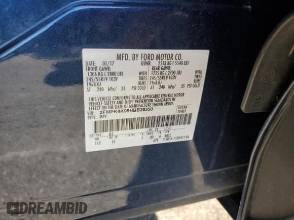 ✅ 2017 Ford Edge Titanium • VIN: 2FMPK4K95HBB28350 • Лот: 82350475. Опубликован ранее на Copart с пробегом 75 125 миль. Бесплатный доступ к архиву аукционных продаж из США и подробный отчёт об истории автомобиля на DreamBid. Изображение 13.