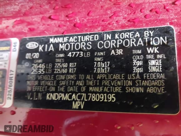 ✅ 2020 Kia Sportage LX • VIN: KNDPMCAC7L7809195 • Lot: 41976306. Listed on IAAI with 59,648 mi. Free auction sales archive from the USA and detailed vehicle history report at DreamBid. Image 9.