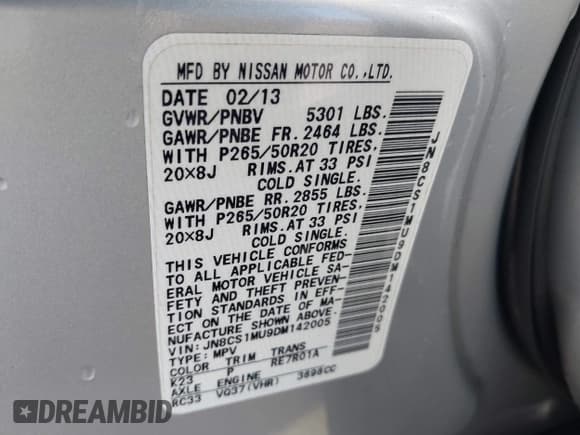 ✅ 2013 Infiniti FX • VIN: JN8CS1MU9DM142005 • Lot: 42418388. Listed on IAAI with 81,715 mi. Free auction sales archive from the USA and detailed vehicle history report at DreamBid. Image 9.