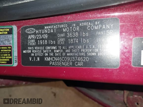 ✅ 2009 Hyundai Accent Auto GLS • VIN: KMHCN46C09U374620 • Lot: 41671868. Listed on IAAI with 149,381 mi. Free auction sales archive from the USA and detailed vehicle history report at DreamBid. Image 9.