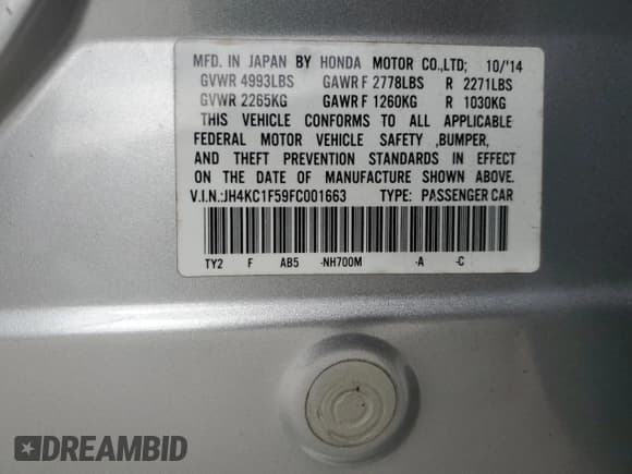 ✅ 2015 Acura RLX Technology • VIN: JH4KC1F59FC001663 • Lot: 47754065. Listed on Copart with 132,448 mi. Free auction sales archive from the USA and detailed vehicle history report at DreamBid. Image 15.