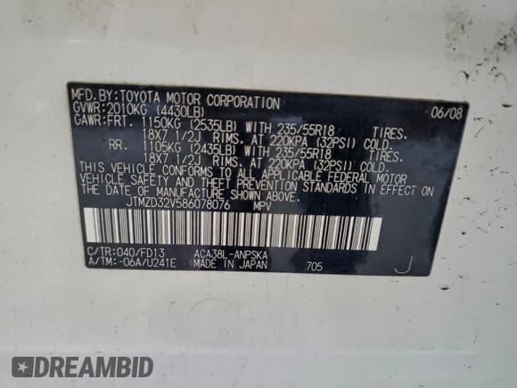 ✅ 2008 Toyota RAV4 Sport • VIN: JTMZD32V586078076 • Lot: 93144245. Listed on Copart with 109,646 mi. Free auction sales archive from the USA and detailed vehicle history report at DreamBid. Image 13.