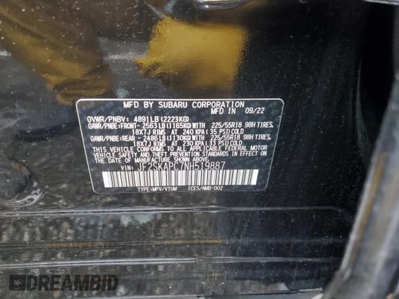 ✅ 2022 Subaru Forester Limited • VIN: JF2SKAPC7NH519887 • Lot: 55520935. Listed on Copart with 71,367 mi. Free auction sales archive from the USA and detailed vehicle history report at DreamBid. Image 13.