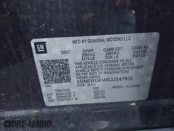 ✅ 2018 Chevrolet Traverse LT Cloth • VIN: 1GNERGKW0JJ147931 • Лот: 43533528. Опубликован ранее на IAAI с пробегом 140 844 миль. Бесплатный доступ к архиву аукционных продаж из США и подробный отчёт об истории автомобиля на DreamBid. Изображение 9.