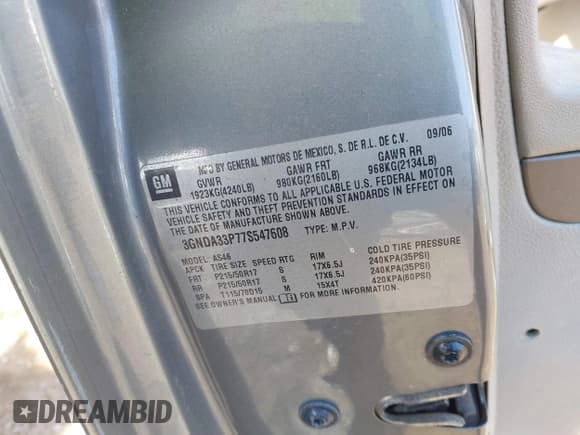 ✅ 2007 Chevrolet HHR LT • VIN: 3GNDA33P77S547608 • Lot: 41448248. Listed on IAAI with 185,610 mi. Free auction sales archive from the USA and detailed vehicle history report at DreamBid. Image 9.