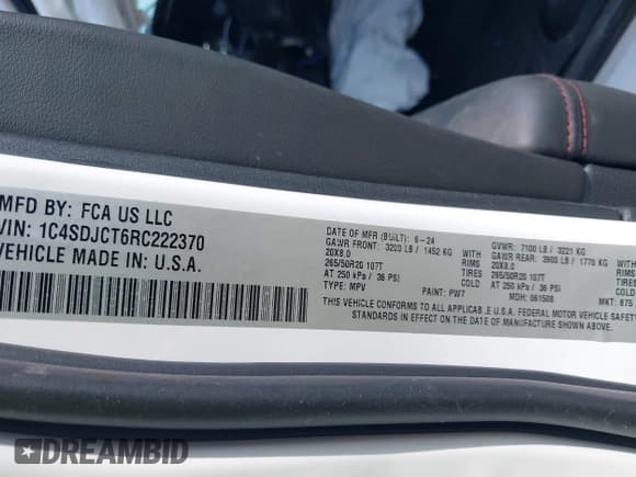 ✅ 2024 Dodge Durango R/T Plus • VIN: 1C4SDJCT6RC222370 • Lot: 42559660. Wystawiony na IAAI z przebiegiem 5 831 mil. Bezpłatny archiwum sprzedaży aukcyjnych z USA i szczegółowy raport historii pojazdu na DreamBid. Zdjęcie 9.